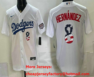 Men's Los Angeles Dodgers #8 Enrique Hernandez White USA 250 Fourth of July Home Stitched Jersey