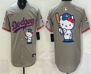 Men's Los Angeles Dodgers Big Logo Hello Kitty Grey Fashion Champions Cool Base Jersey