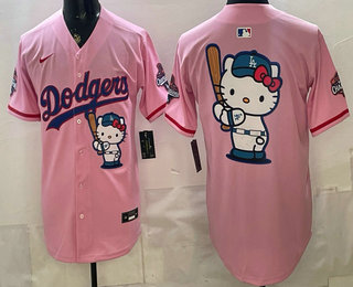 Men's Los Angeles Dodgers Pink Hello Kitty Big Logo 2025 World Series Champions Limited Jersey