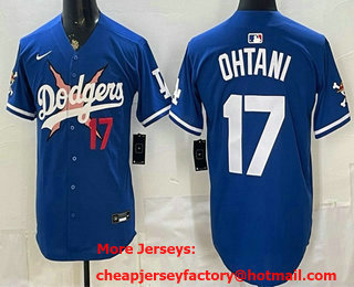 Men's Los Angeles Dodgers x One Piece #17 Shohei Ohtani Blue Limited Stitched Jersey