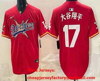 Men's Los Angeles Dodgers x One Piece #17 Shohei Ohtani Japanese Red Limited Stitched Jersey