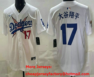 Men's Los Angeles Dodgers x One Piece #17 Shohei Ohtani Japanese White Limited Stitched Jersey