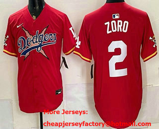 Men's Los Angeles Dodgers x One Piece #2 Zoro Red Vapor Premier Limited Stitched Jersey