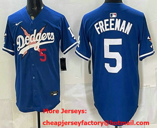 Men's Los Angeles Dodgers x One Piece #5 Freddie Freeman Blue Limited Stitched Jersey