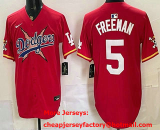 Men's Los Angeles Dodgers x One Piece #5 Freddie Freeman Red Limited Stitched Jersey
