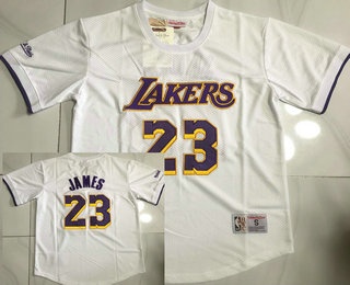 Men's Los Angeles Lakers #23 LeBron James White Short Sleeved AU Throwback Jersey