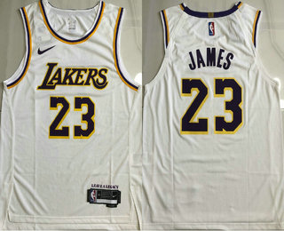 Men's Los Angeles Lakers #23 Lebron James White Heat Press Jersey