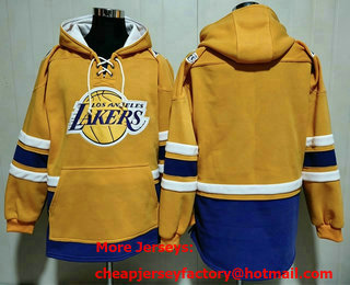 Men's Los Angeles Lakers Blank NEW Yellow Pocket Stitched NBA Pullover Hoodie