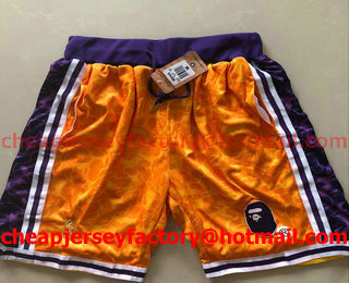 Men's Los Angeles Lakers Mitchell & Ness x BAPE Yellow 1996-97 Hardwood Classics Shorts