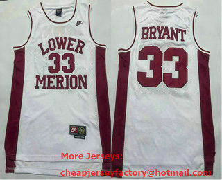 Men's Lower Merion #33 Kobe Bryant White Stitched Jersey