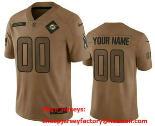 Men's Miami Dolphins Active Player Custom 2023 Brown Salute To Setvice Limited Stitched Football Jersey
