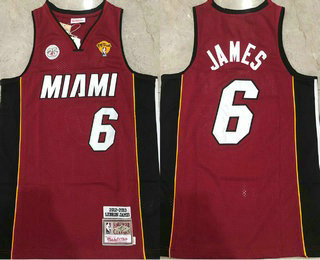 Men's Miami Heat #6 LeBron James Red Champions Patch 2012-13 Hardwood Classics AU Throwback Jersey