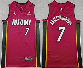 Men's Miami Heat #7 Giannis Antetokounmpo Red 2026 Statement Edition Swingman Stitched Jersey
