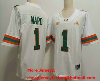 Men's Miami Hurricanes #1 Cam Ward  White FUSE College Football Jersey
