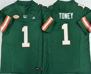 Men's Miami Hurricanes #1 Malachi Toney Green FUSE College Football Jersey