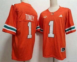 Men's Miami Hurricanes #1 Malachi Toney Orange FUSE College Football Jersey