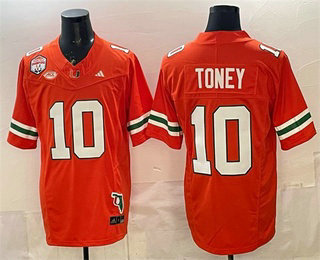 Men's Miami Hurricanes #10 Malachi Toney Orange FUSE Fiesta Bowl Champions Florida Patch College Football Jersey