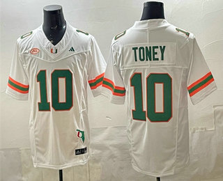 Men's Miami Hurricanes #10 Malachi Toney White FUSE Florida Patch College Football Jersey