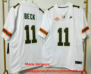 Men's Miami Hurricanes #11 Carson Beck Limited White FUSE College Football Jersey