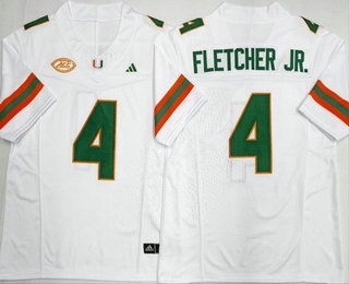 Men's Miami Hurricanes #4 Mark Fletcher Jr White College Football Jersey