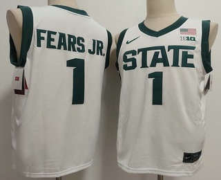 Men's Michigan State Spartans #1 Jeremy Fears Jr White College Basketball Jersey