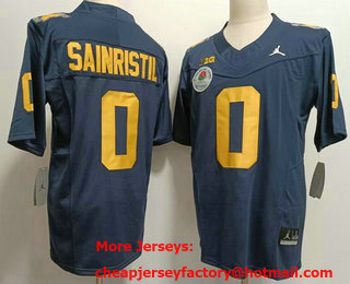 Men's Michigan Wolverines #0 Mike Sainristil Navy 2023 Rose Bowl FUSE College Football Jersey