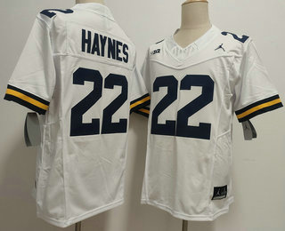 Men's Michigan Wolverines #22 Justice Haynes White FUSE College Football Jersey