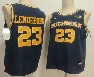 Men's Michigan Wolverines #23 Yaxel Lendeborg Navy College Basketball Jersey