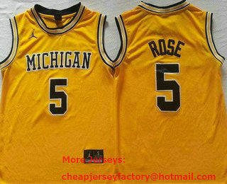 Men's Michigan Wolverines #5 Jalen Rose Yellow College Basketball Jersey