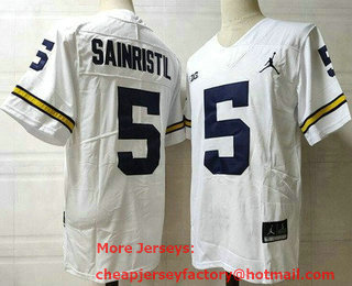 Men's Michigan Wolverines #5 Mike Sainristil White College Football Jersey