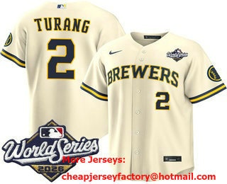 Men's Milwaukee Brewers #2 Brice Turang Cream 2026 World Series Stitched Jersey