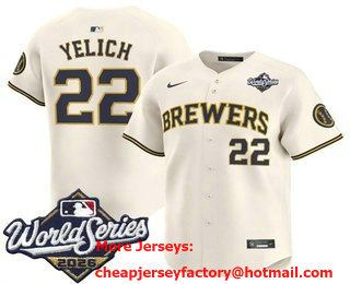 Men's Milwaukee Brewers #22 Christian Yelich Cream 2026 World Series Limited Stitched Jersey