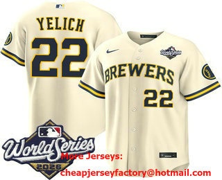 Men's Milwaukee Brewers #22 Christian Yelich Cream 2026 World Series Stitched Jersey