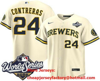 Men's Milwaukee Brewers #24 William Contreras Cream 2026 World Series Stitched Jersey