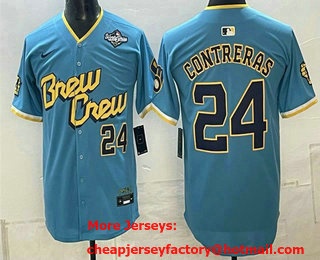 Men's Milwaukee Brewers #24 William Contreras Powder Blue 2026 World Series City Connect Limited Stitched Jersey
