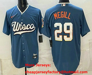 Men's Milwaukee Brewers #29 Trevor Megill Mineral Blue 2026 City Connect Stadium Stitched Jersey