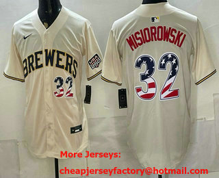 Men's Milwaukee Brewers #32 Jacob Misiorowski Cream 2026 USA 250 Fourth of July Home Stadium Stitched Jersey
