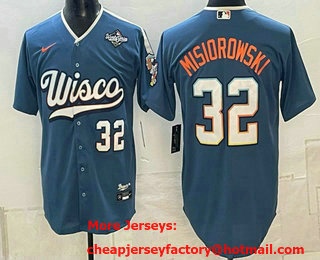 Men's Milwaukee Brewers #32 Jacob Misiorowski Mineral Blue 2026 World Series City Connect Stadium Stitched Jersey