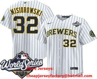 Men's Milwaukee Brewers #32 Jacob Misiorowski White 2026 World Series Stitched Jersey