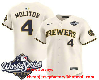 Men's Milwaukee Brewers #4 Paul Molitor Cream 2026 World Series Limited Stitched Jersey