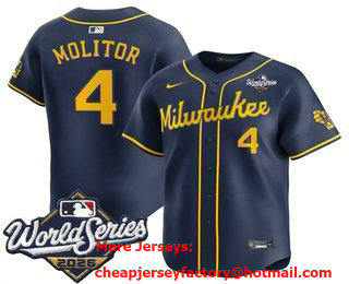 Men's Milwaukee Brewers #4 Paul Molitor Navy 2026 World Series Alternate Limited Stitched Jersey