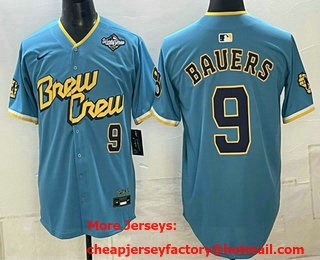 Men's Milwaukee Brewers #9 Bob Uecker Powder Blue 2026 World Series City Connect Limited Stitched Jersey