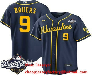 Men's Milwaukee Brewers #9 Jake Bauers Navy 2026 World Series Stitched Jersey