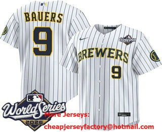 Men's Milwaukee Brewers #9 Jake Bauers White 2026 World Series Stitched Jersey
