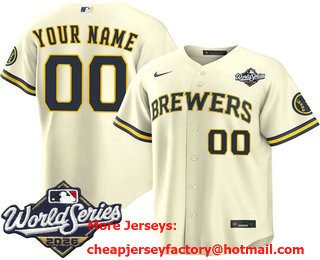 Men's Milwaukee Brewers ACTIVE PLAYER Custom Cream 2026 World Series Cool Base Stitched Jersey