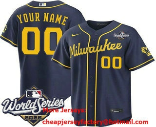 Men's Milwaukee Brewers ACTIVE PLAYER Custom Navy 2026 World Series Cool Base Stitched Jersey