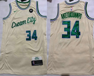 Men's Milwaukee Bucks #34 Giannis Antetokounmpo Cream 2025 City Edition Stitched Jersey