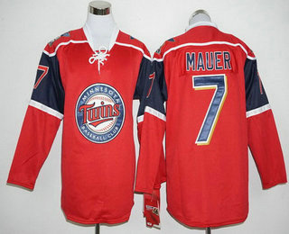 Men's Minnesota Twins #7 Joe Mauer Red Long Sleeve Baseball Jersey