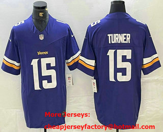 Men's Minnesota Vikings #15 Dallas Turner Purple 2024 FUSE Vapor Limited Stitched Jersey