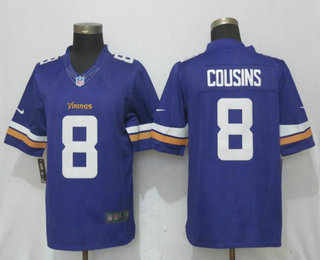 Men's Minnesota Vikings #8 Kirk Cousins Purple Team Color Stitched NFL Nike Limited Jersey